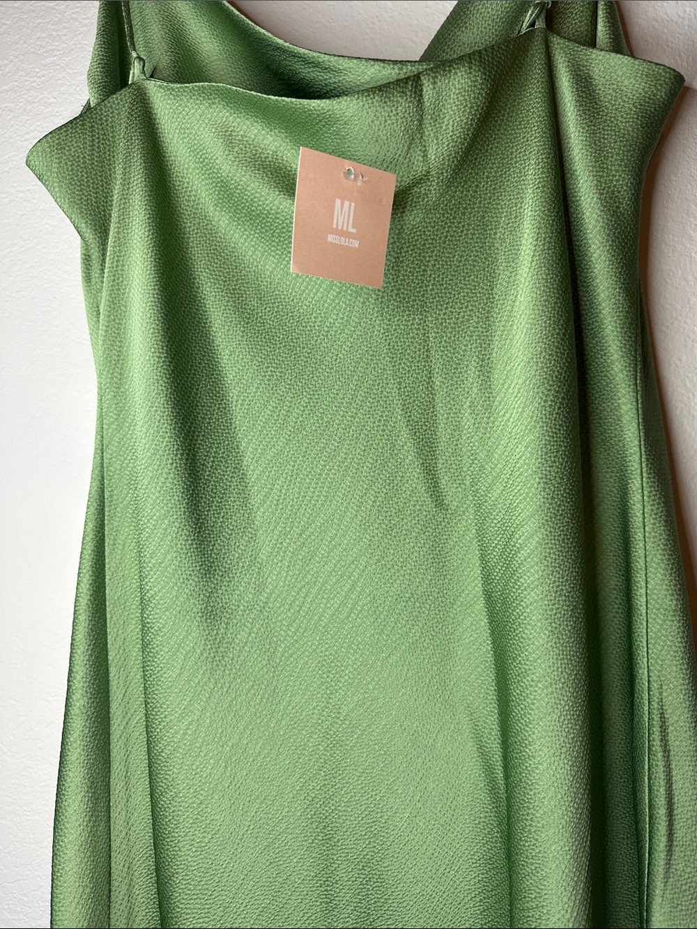 Miss Lola Olive Green Satin Slip Dress - Picture 6 of 6